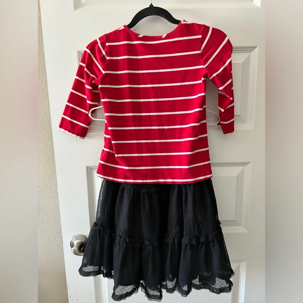 Hanna Andersson red and white striped shirt and black tulle skirt Size 8 - Picture 2 of 13